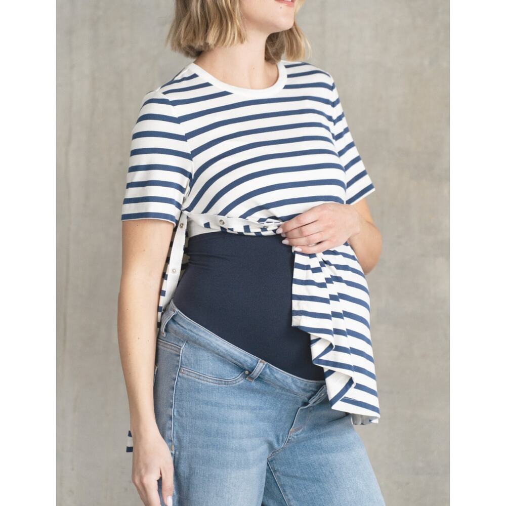NWT SERAPHINE Maternity Short Sleeve Stripe Nursing Tee Snap Sides Large - Picture 1 of 7